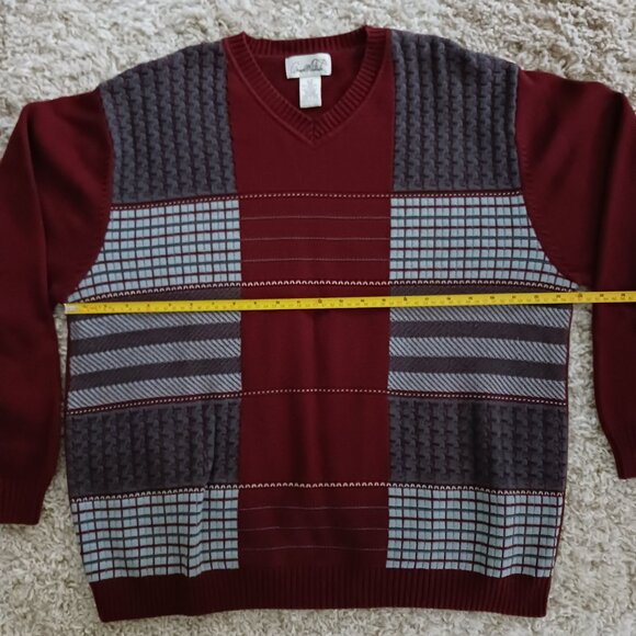 Arnold Palmer Men's Knit V-Neck Pullover Sweater Patterned Size Large Red Grey - Picture 8 of 9
